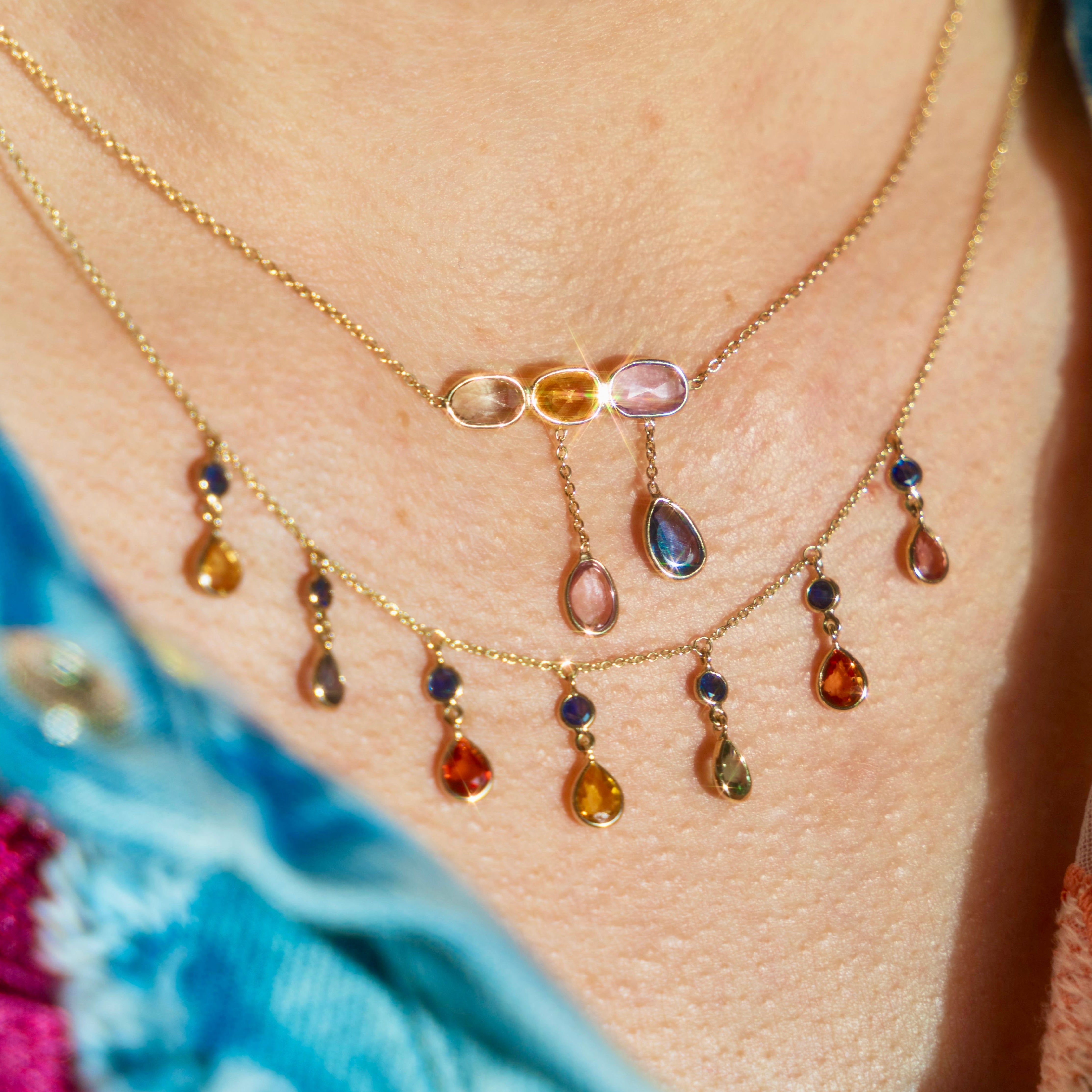 14k Multi- Colored Sapphire Shaker Necklace