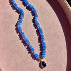 Blue Bead + Blue Cubic Zirconia Necklace