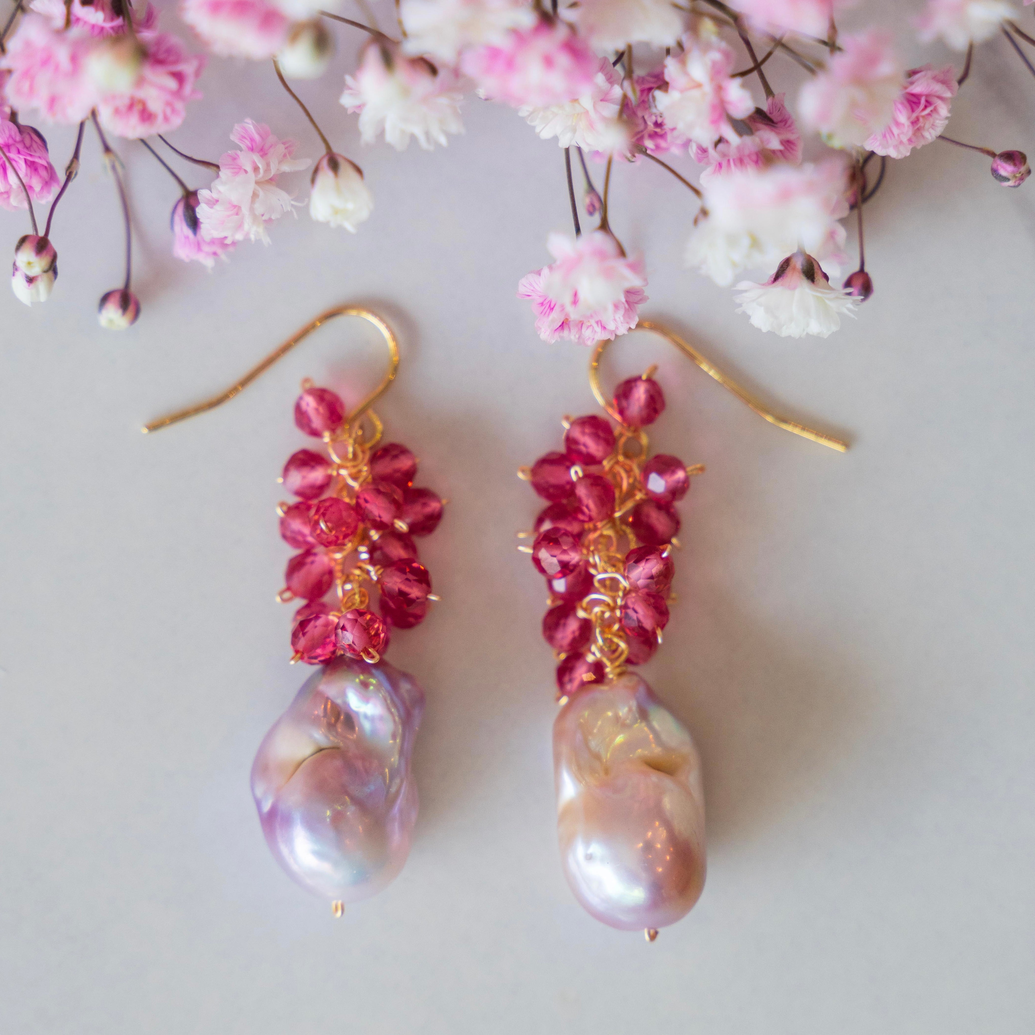 Pink Tourmaline + Pink Akoya Pearl Earrings