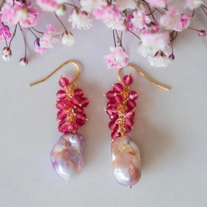 Pink Tourmaline + Pink Akoya Pearl Earrings