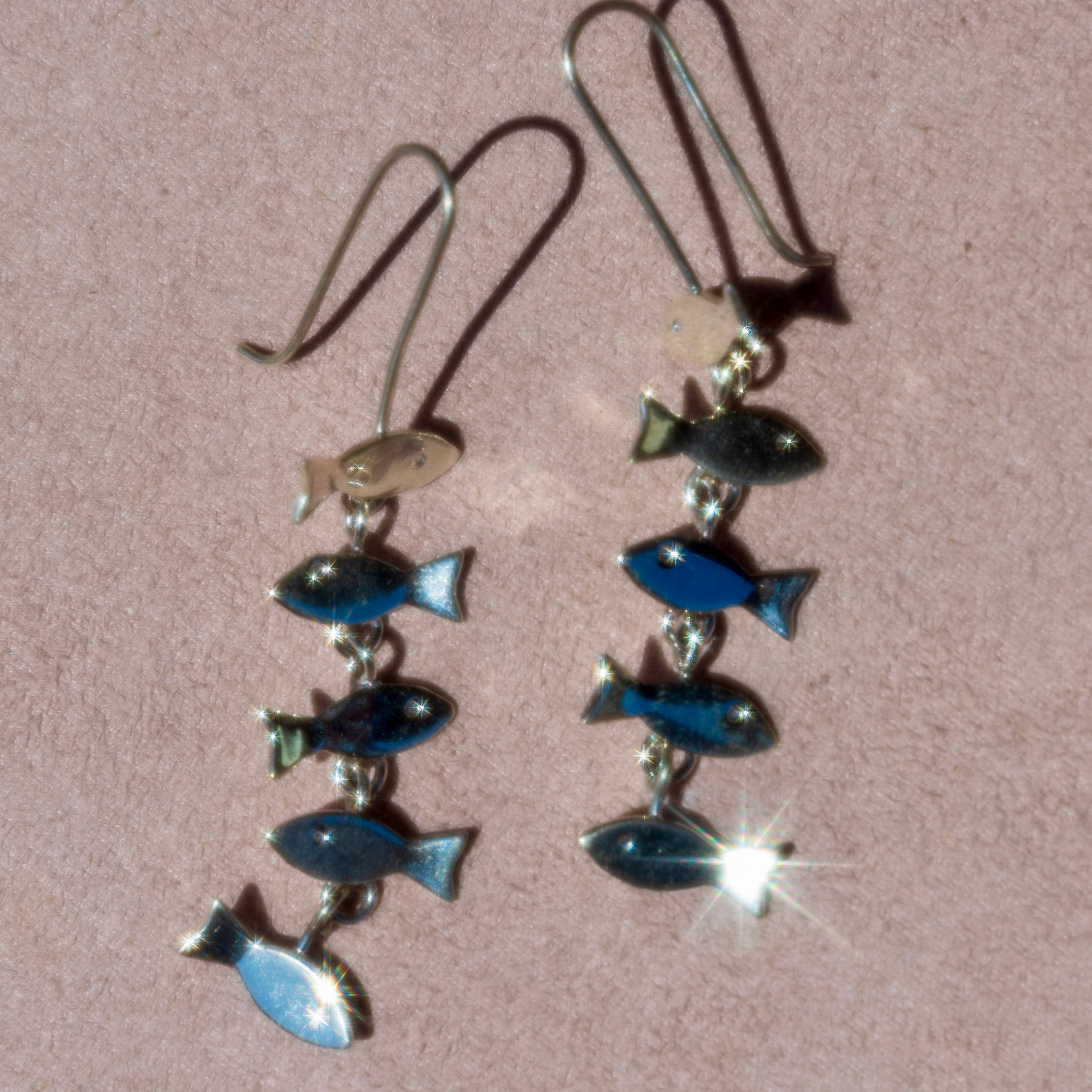 Sterling Silver Fish Swimming Earrings