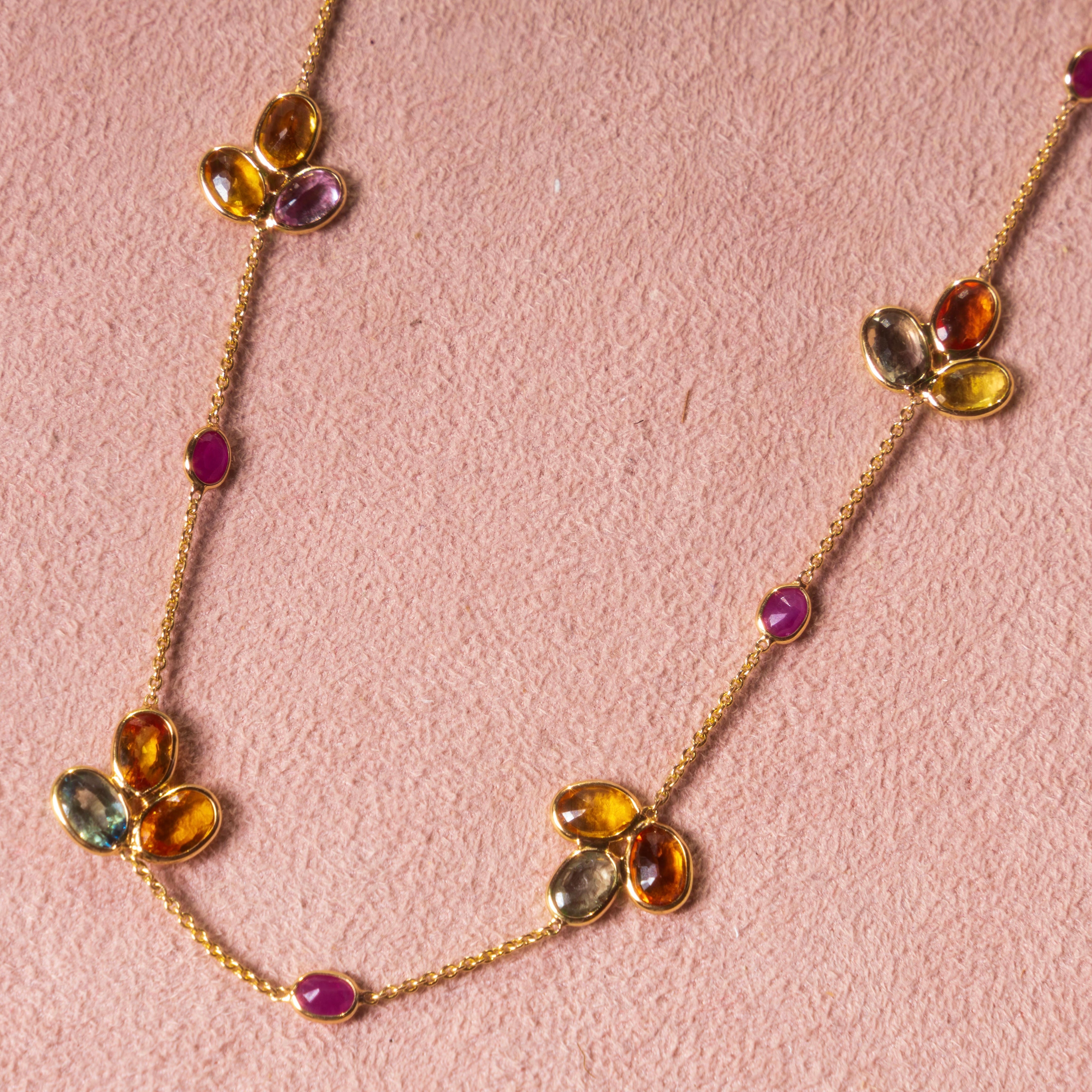 Sapphire + Ruby Leaf Eternity Necklace