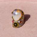 Freshwater Pearl Ring with Multicolored Tourmalines