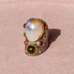 Freshwater Pearl Ring with Multicolored Tourmalines