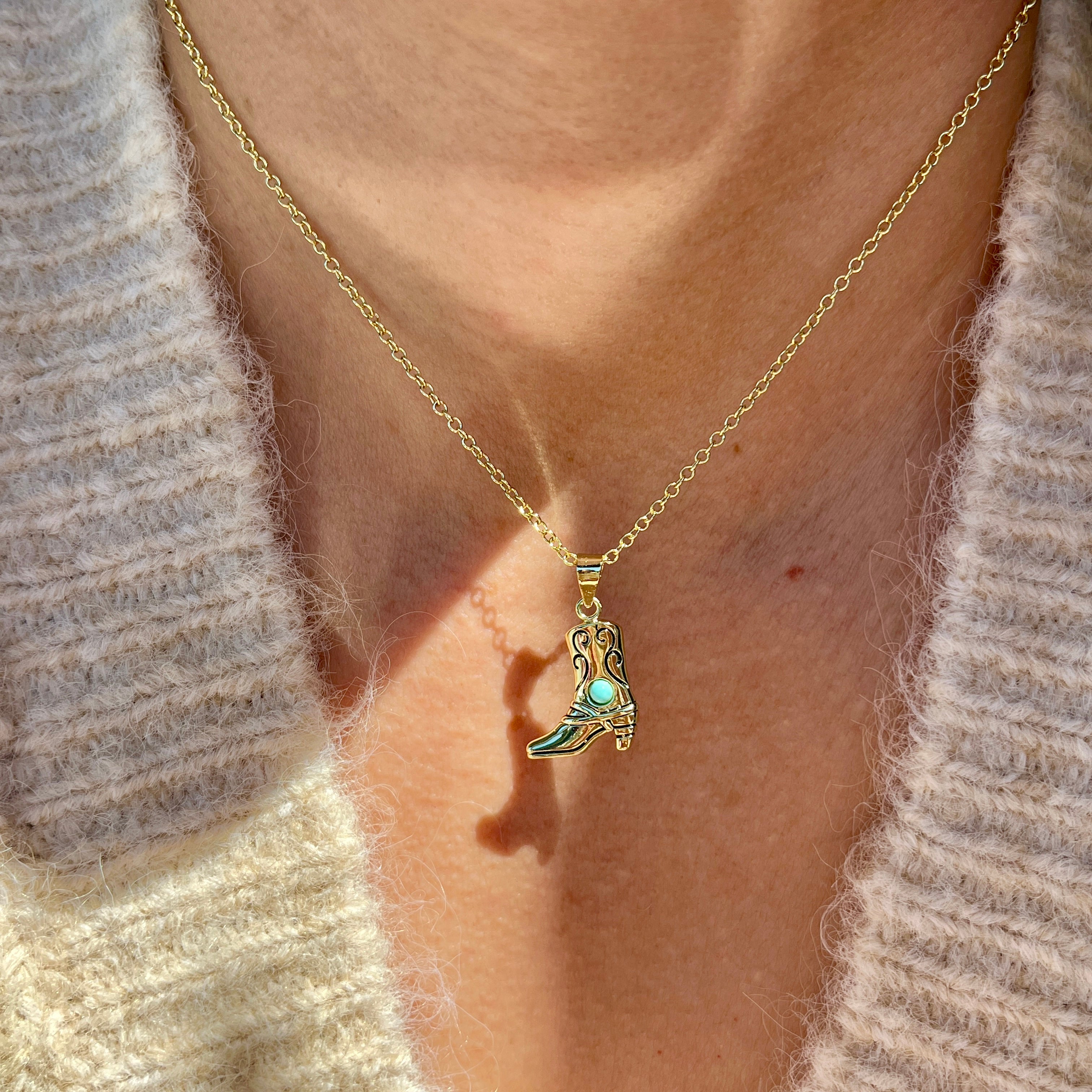 Turquoise Cowboy Boot Necklace