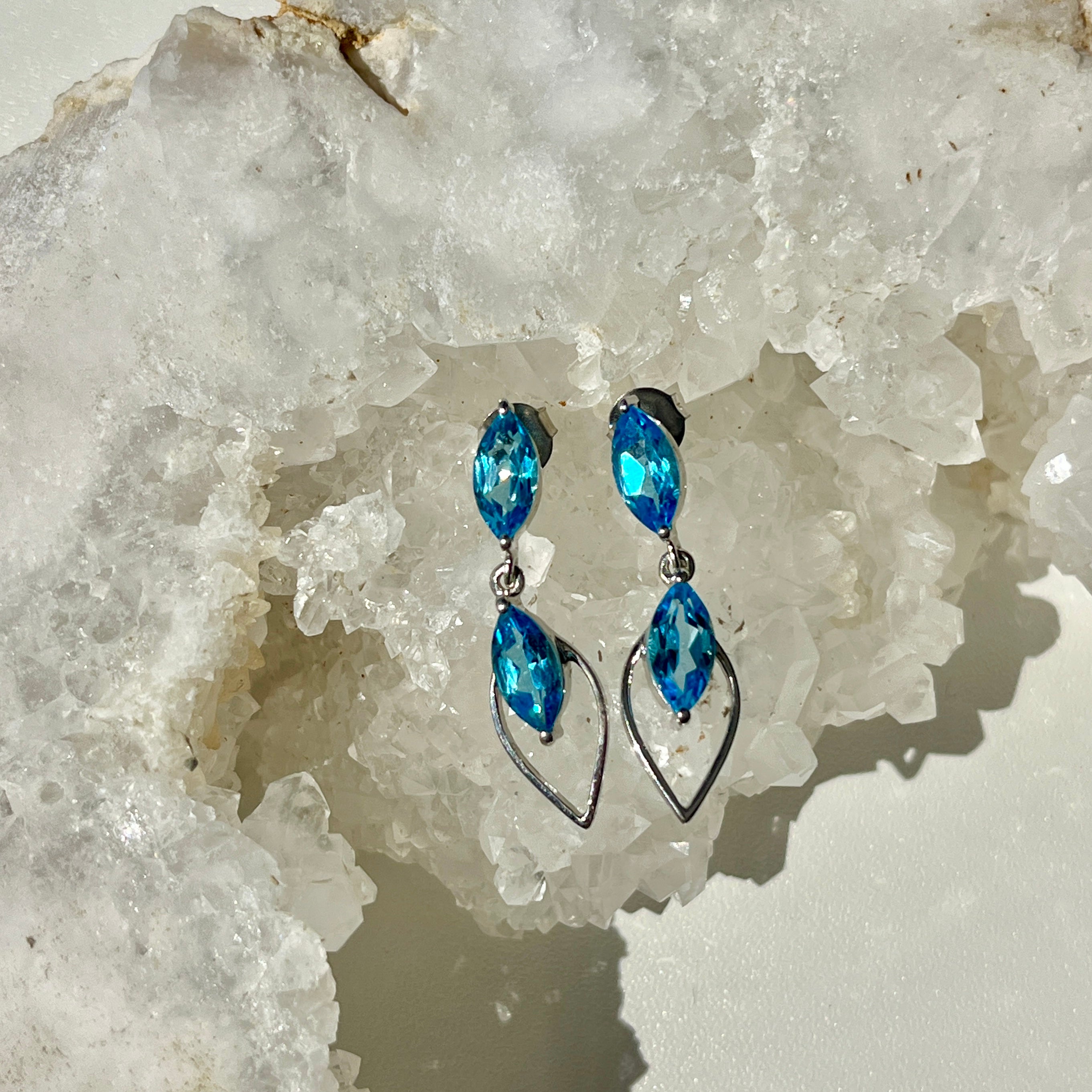 Double Pear Swiss Blue Topaz Earrings