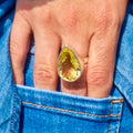 Sterling Silver + Lemon Quartz Pear Statement Ring