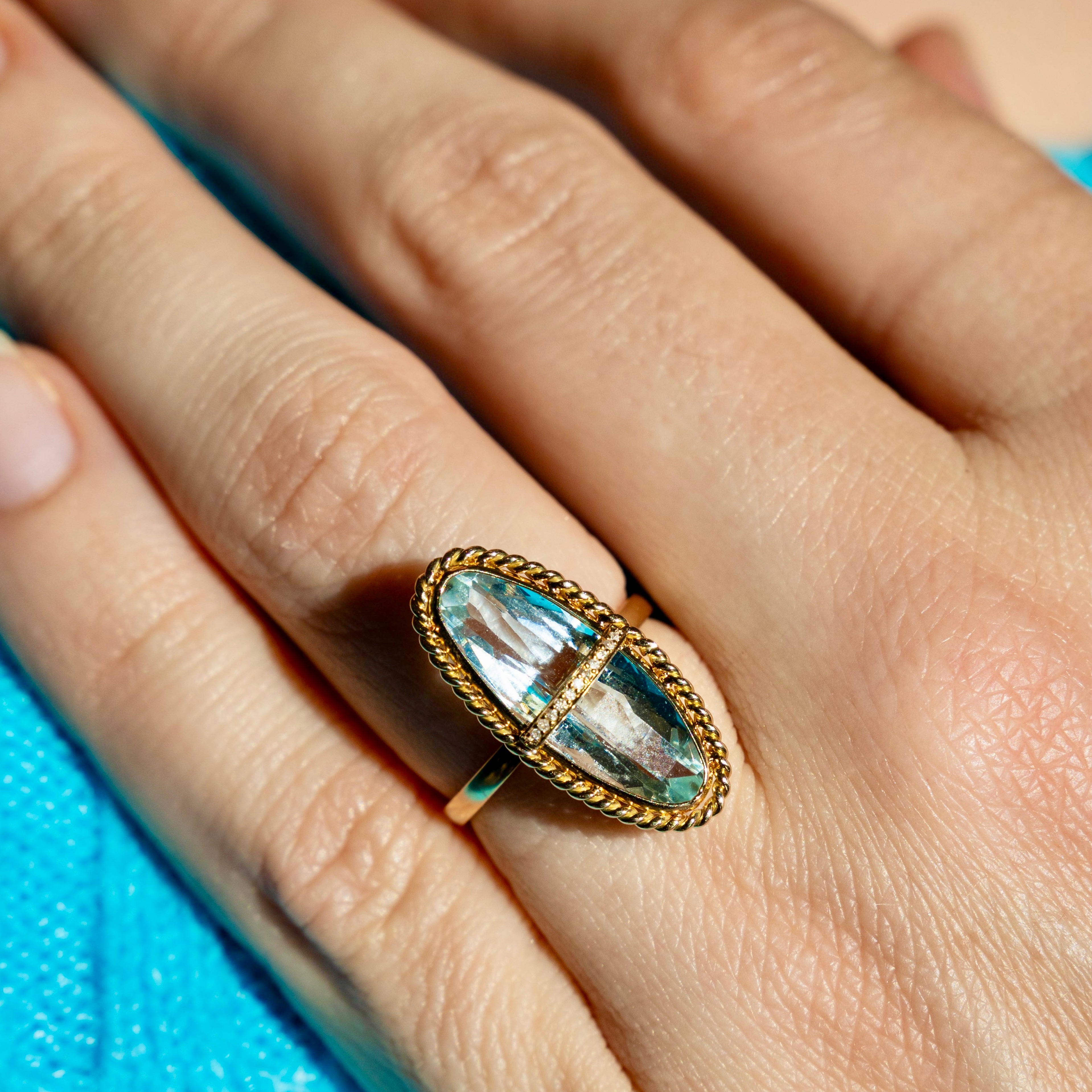 14k Aquamarine + Diamond Ring