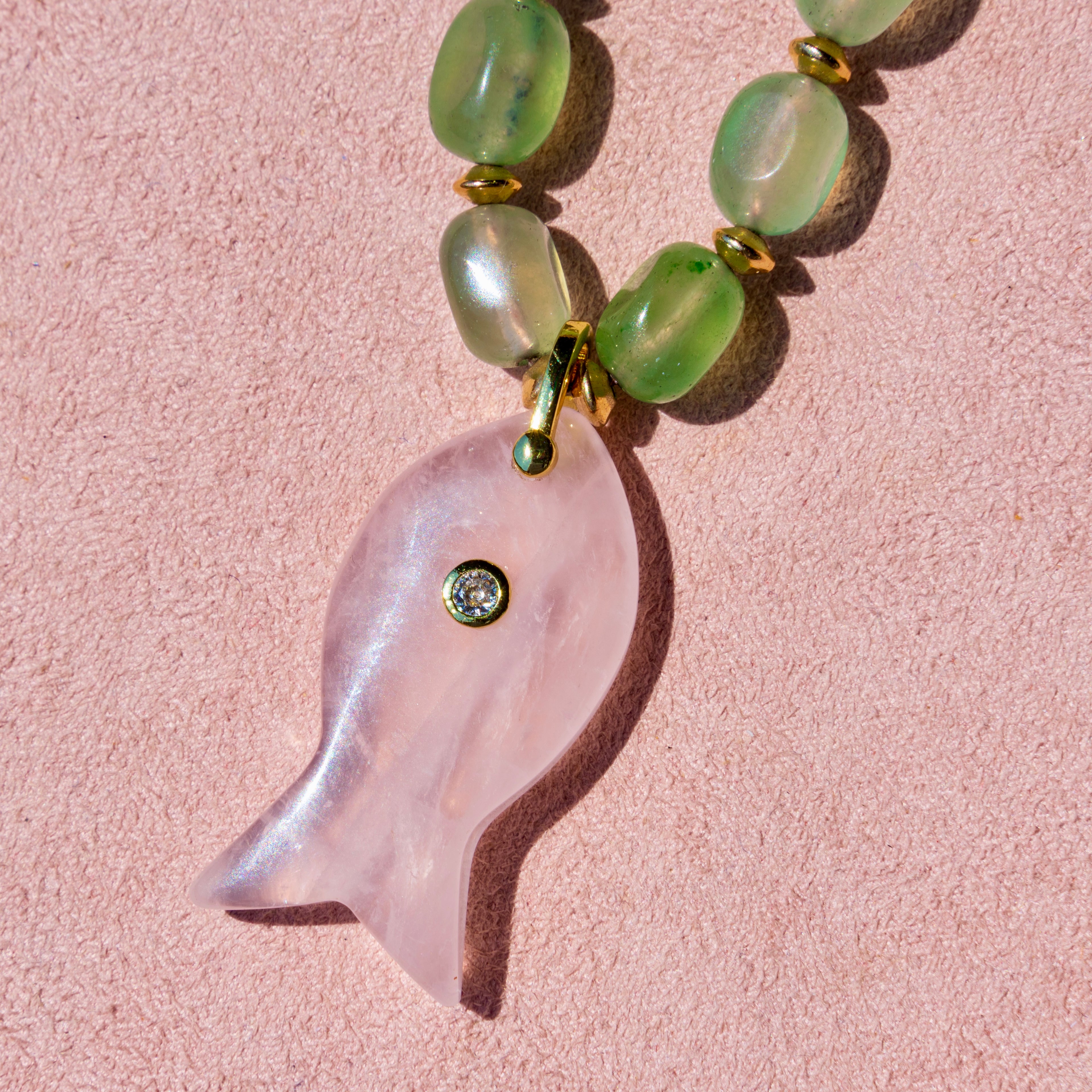 Green Agate + Moonstone Fish Necklace