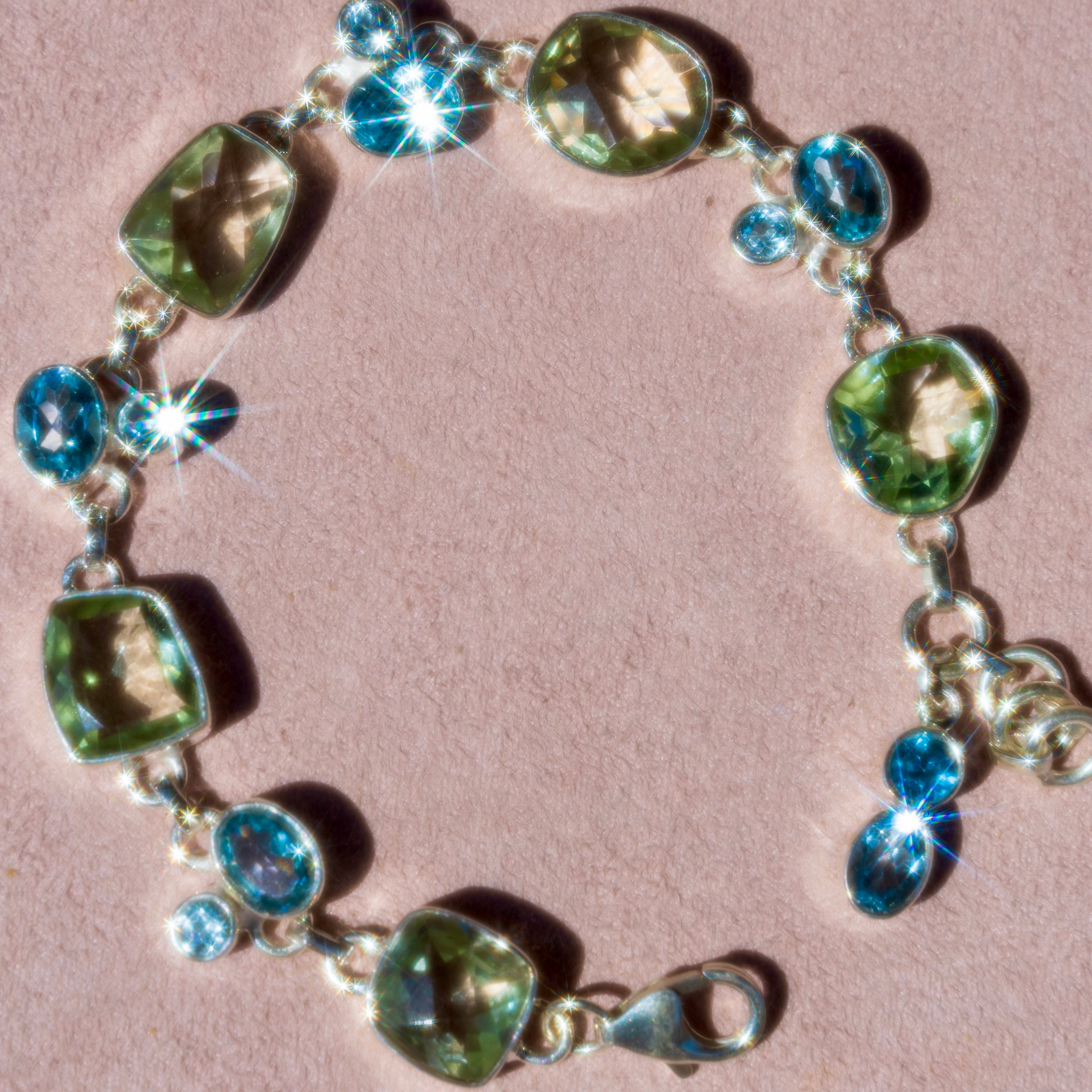 Sterling Silver Blue Topaz + Green Amethyst Bracelet