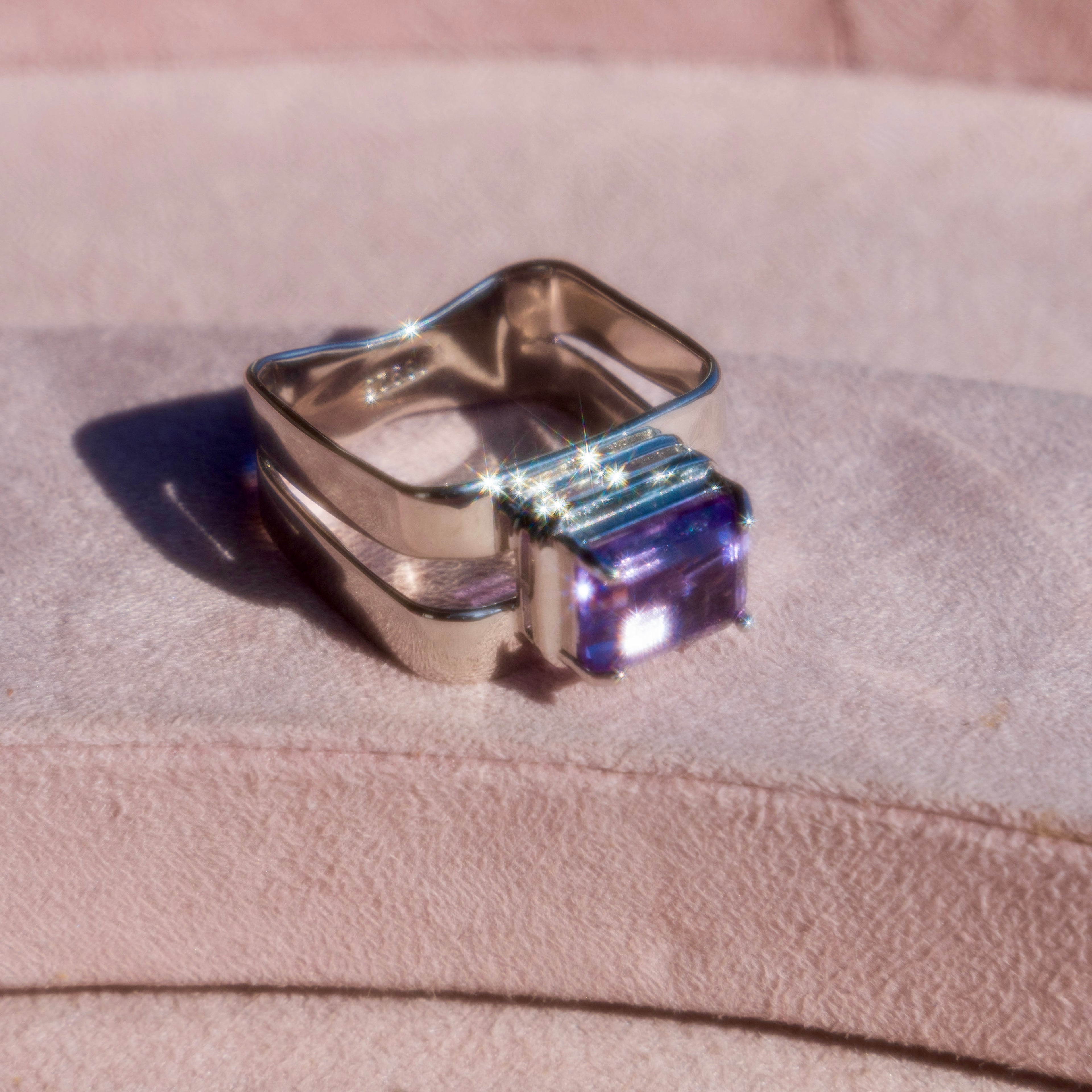 Sterling Silver Chunky Square Amethyst Ring