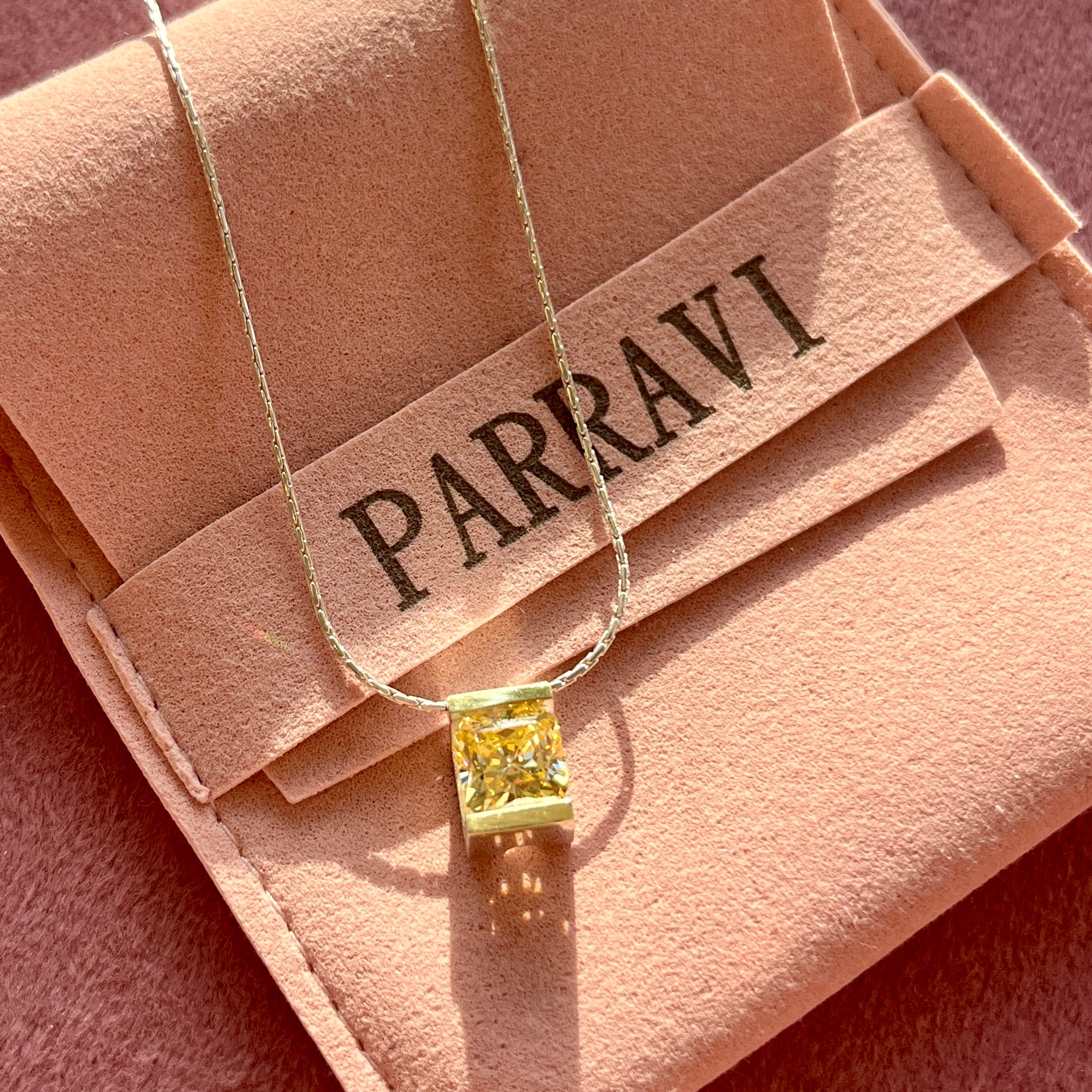 Canary Yellow CZ Square Necklace