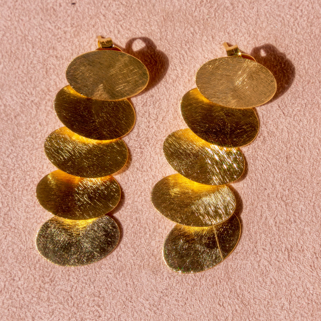 Brushed Gold Oval Dangle Earrings