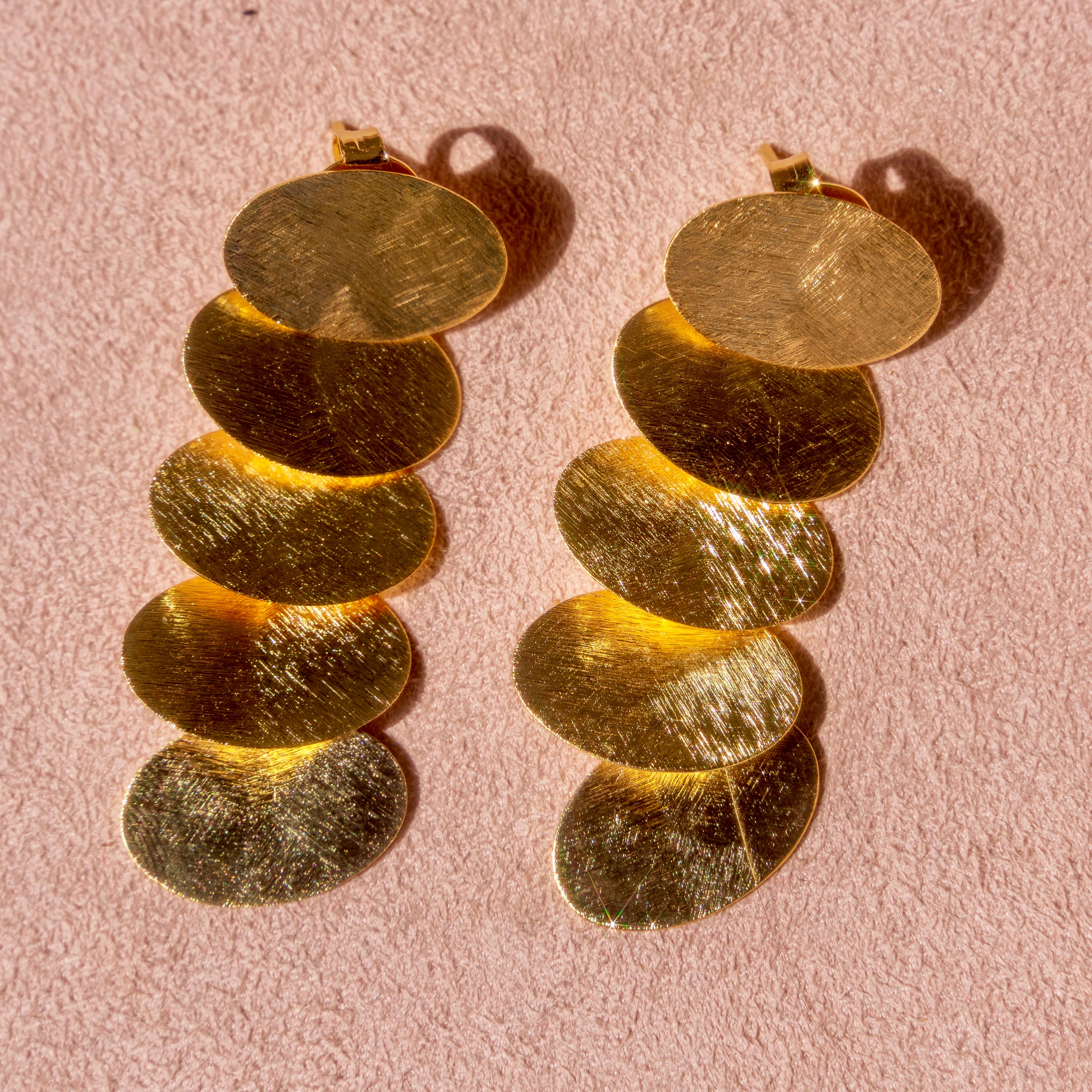 Brushed Gold Oval Dangle Earrings