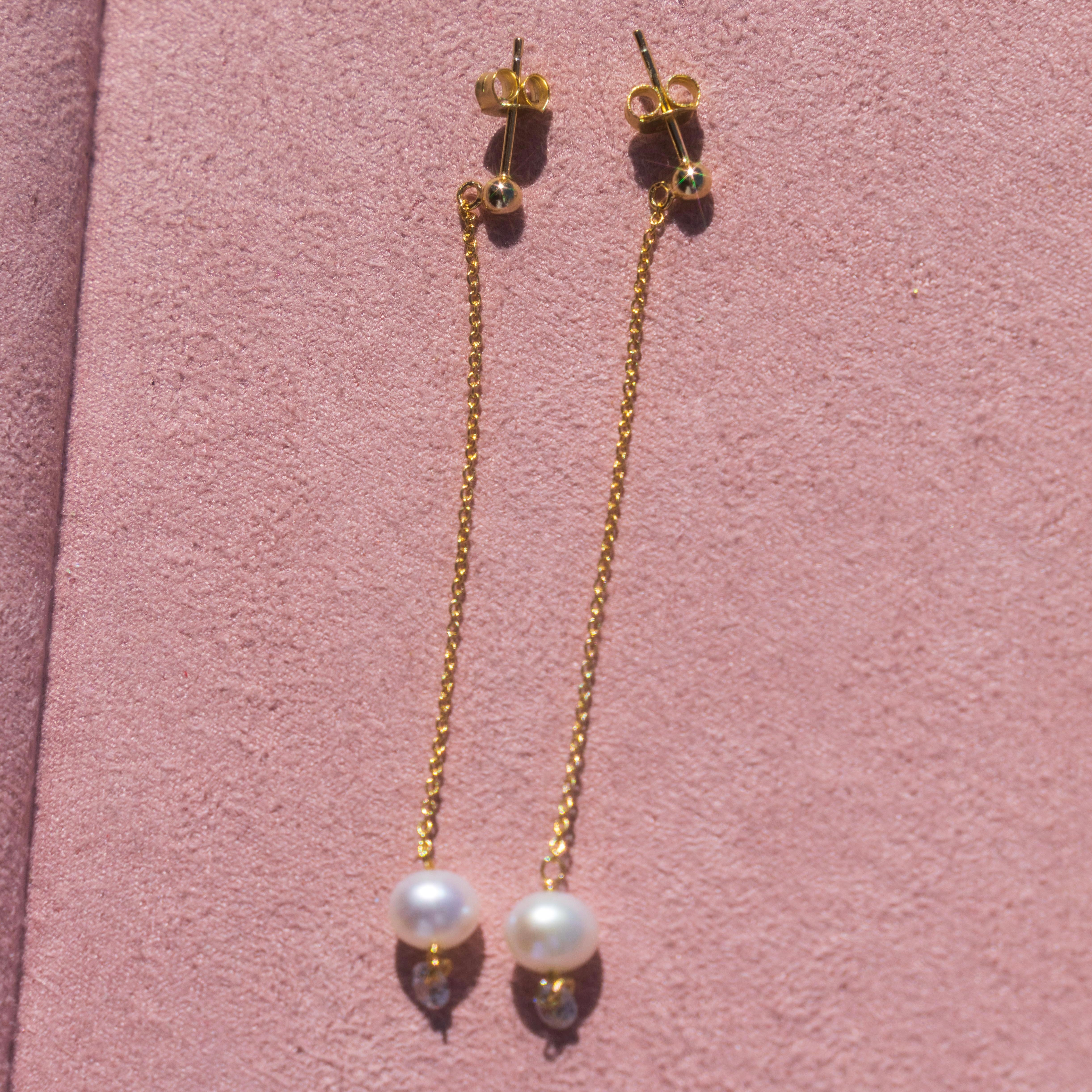 Pearl + Cz Dangle Earrings (gold over sterling)