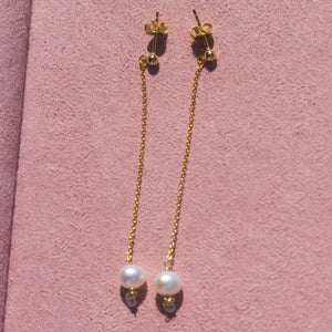 Pearl + Cz Dangle Earrings (gold over sterling)