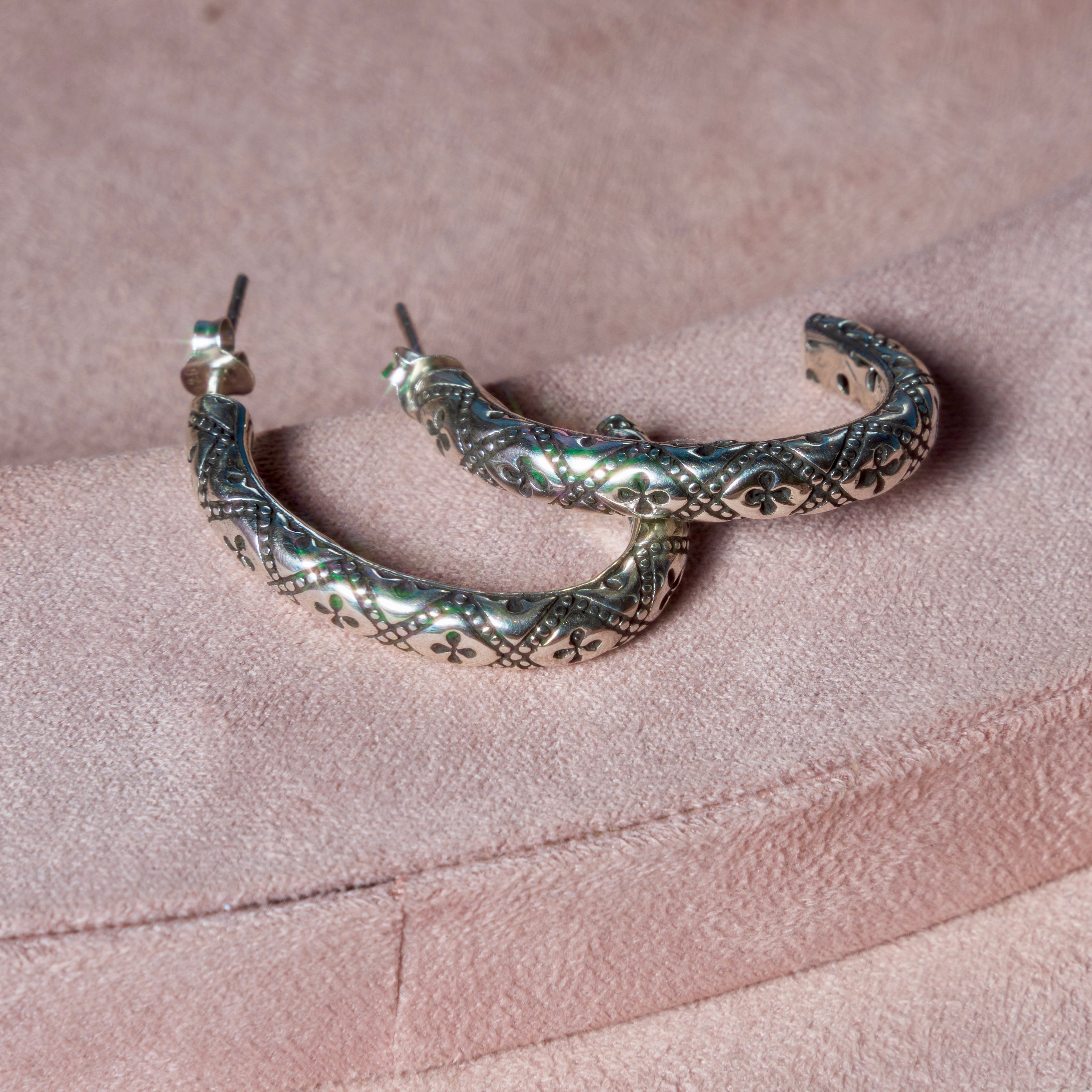 Silver Hoops w/ Cross Details