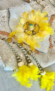 Yellow Feathered Leather + Cowhide Tote