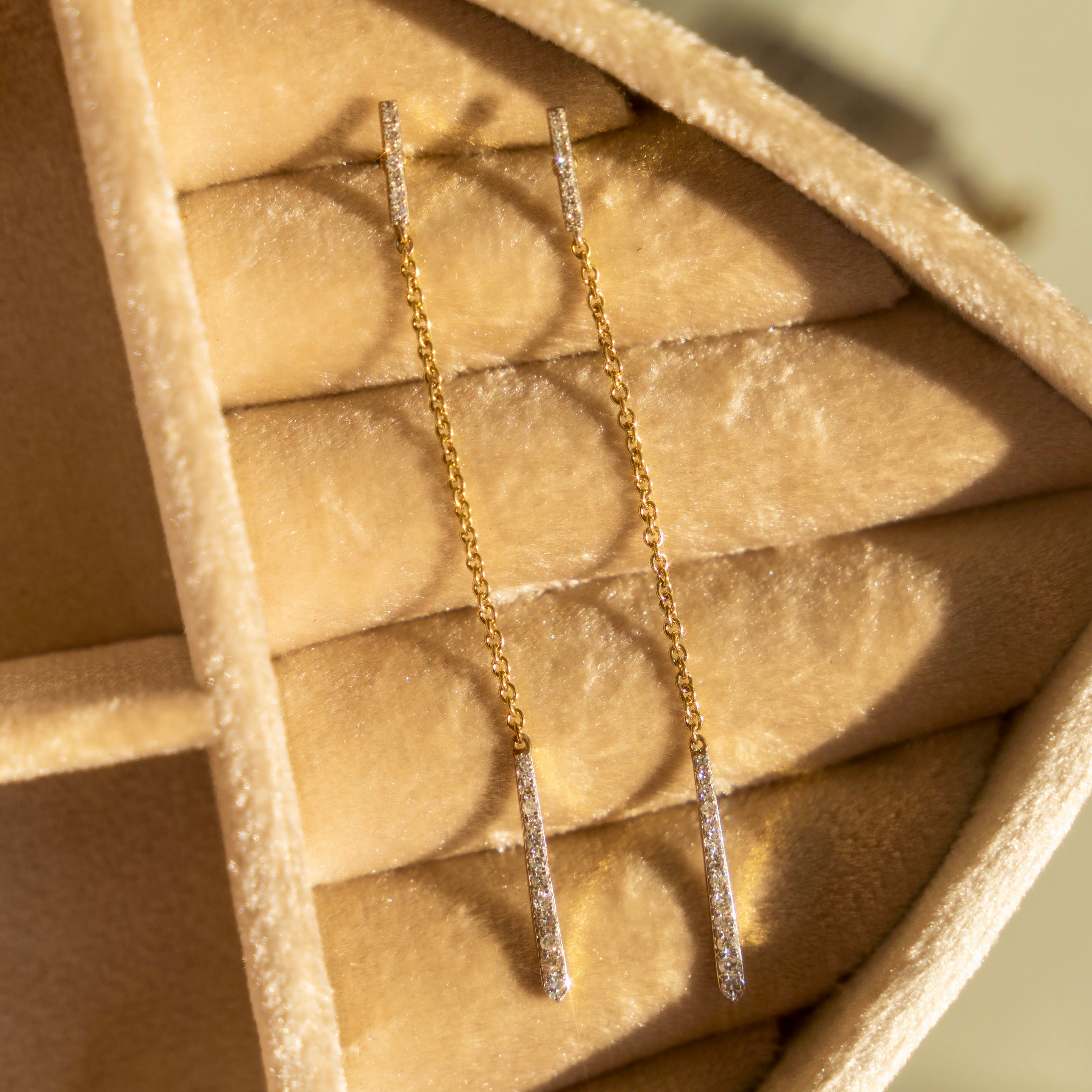 14k Diamond Bar Earrings