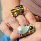 Green Amethyst One of a Kind Ring w/ Four side stones