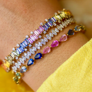 14k Baguette Rainbow Sapphire + Diamond Bracelet