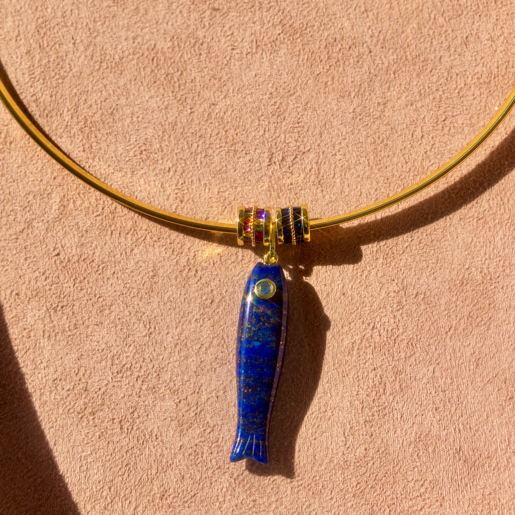 Lapis Fish Necklace with Baguette Charms