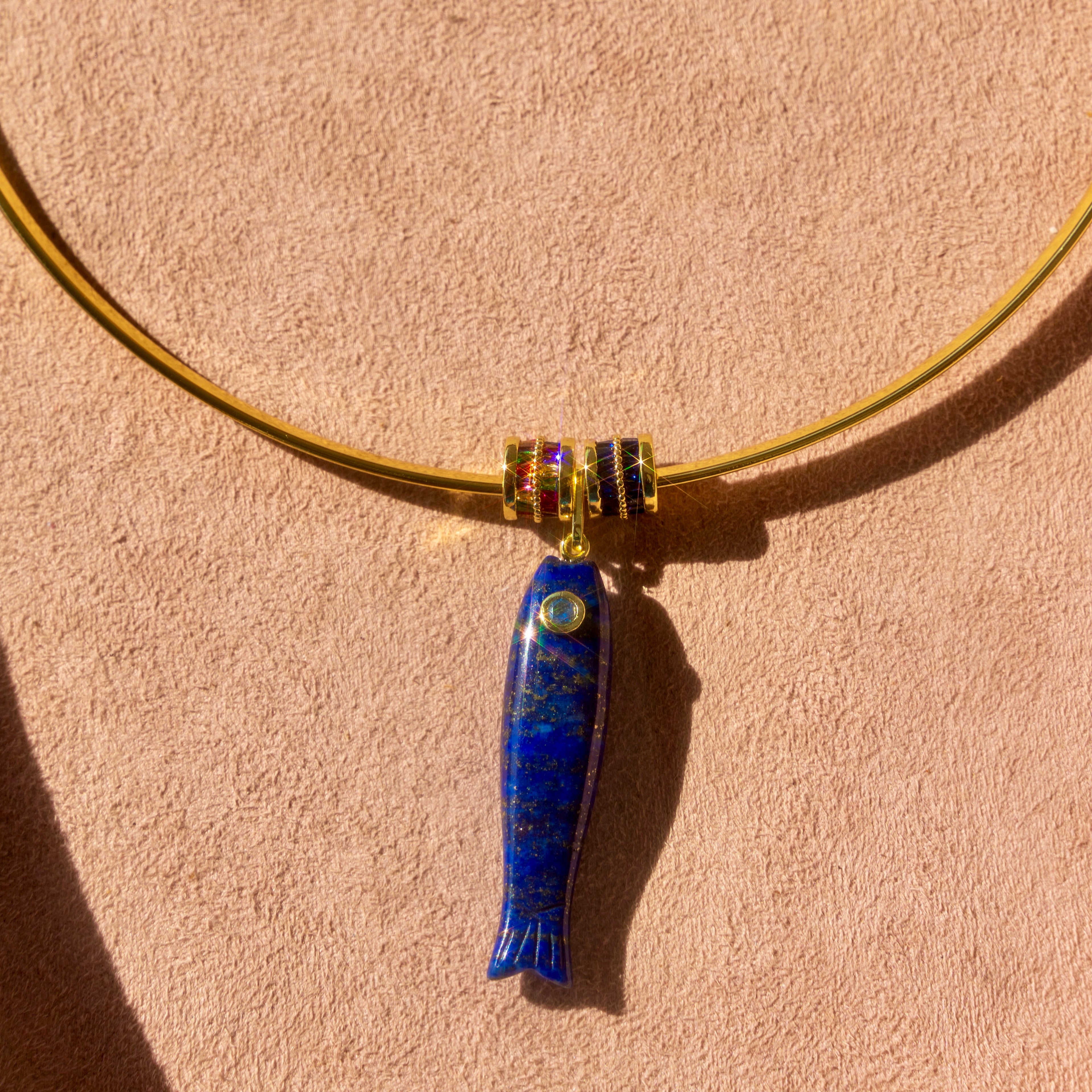 Lapis Fish Necklace with Baguette Charms