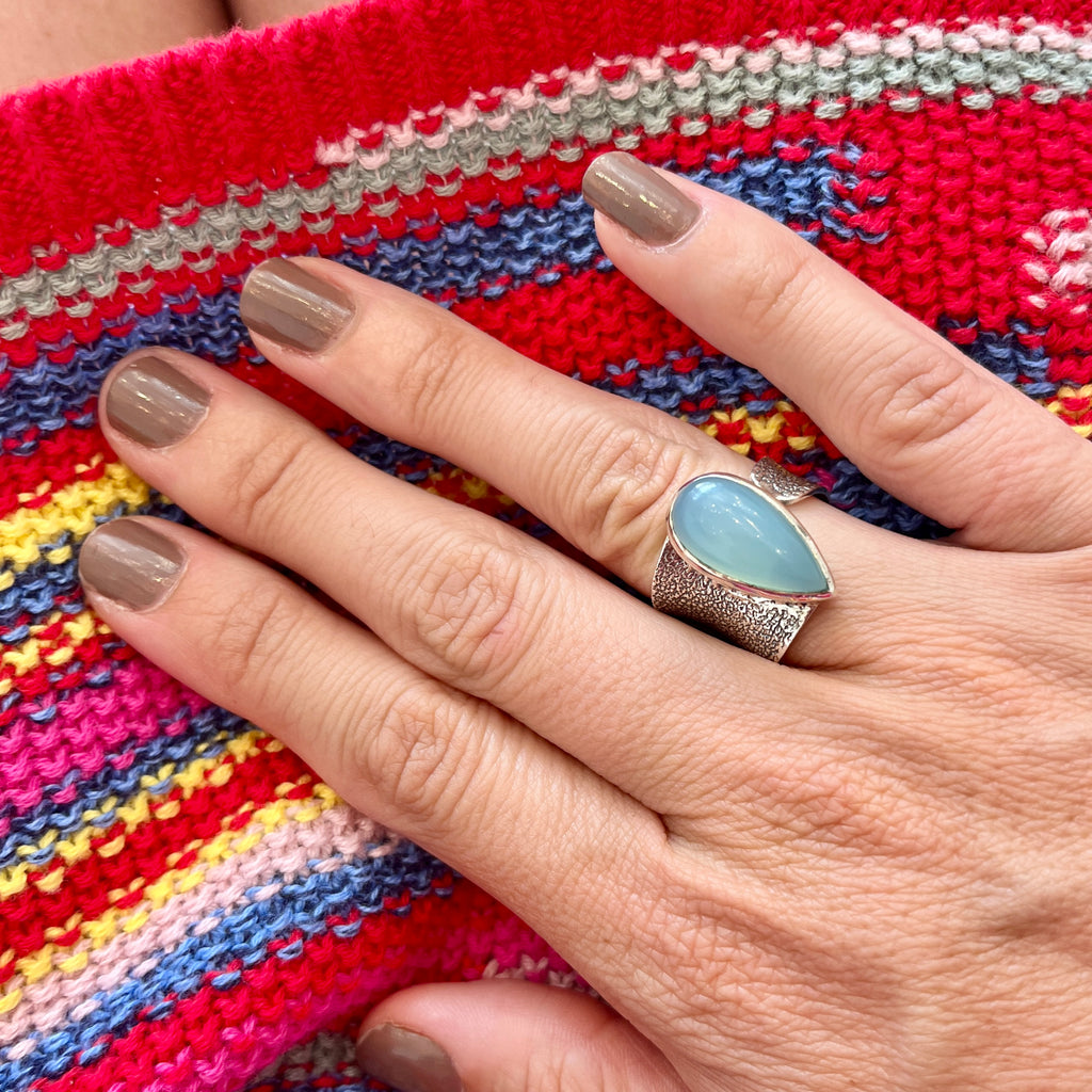 Aqua Chalcedony Pear Ring