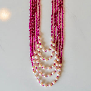 Champagne Pink Pearls + Rubelite Necklace
