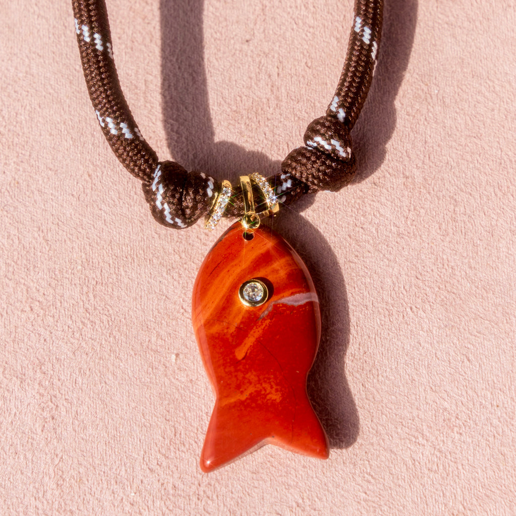 Semi Precious Agate + Cord Fish Necklace