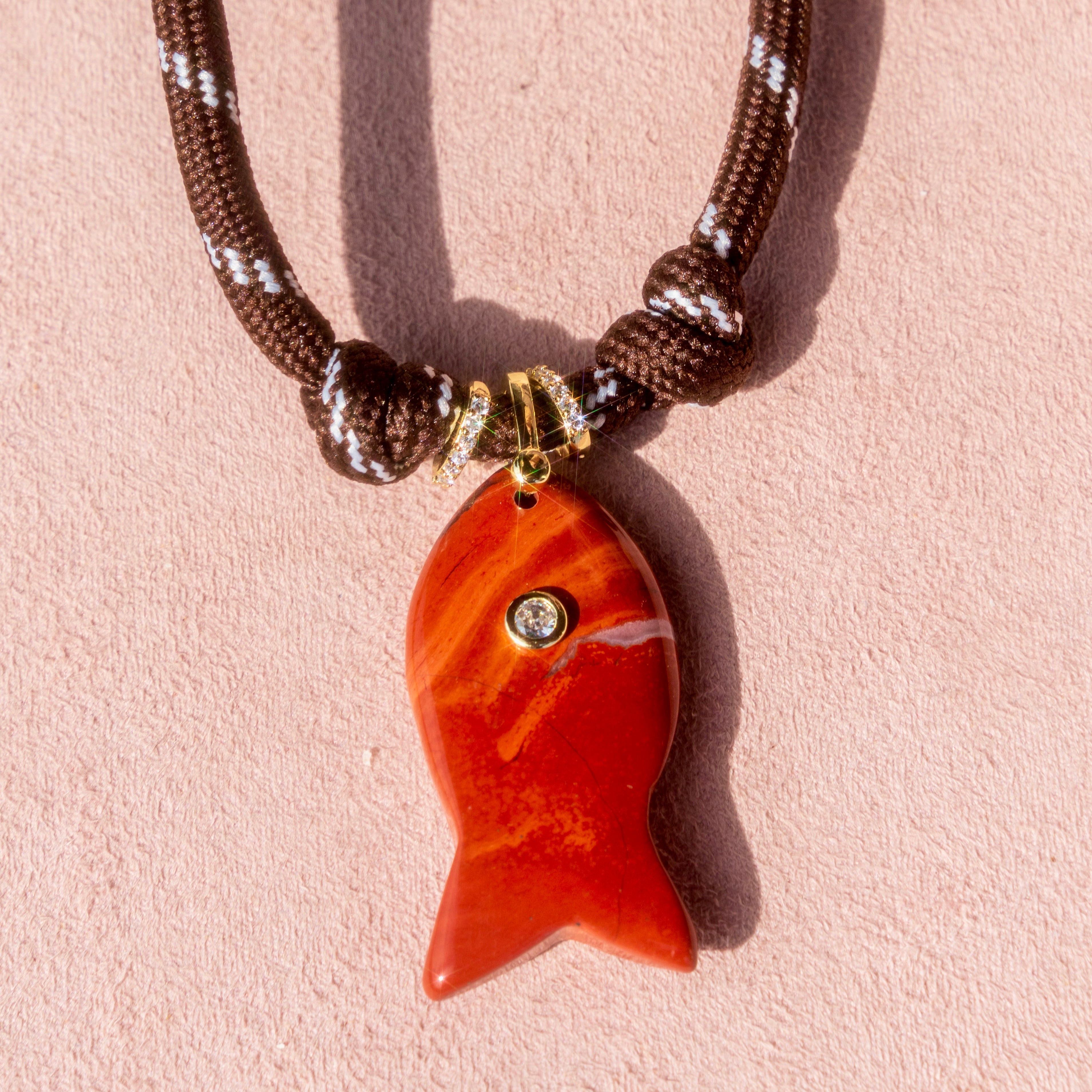 Semi Precious Agate + Cord Fish Necklace