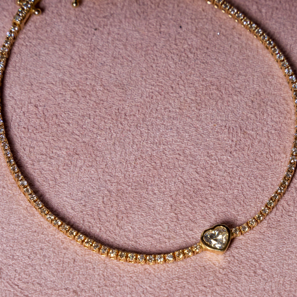 14k Diamond Heart Tennis Bracelet