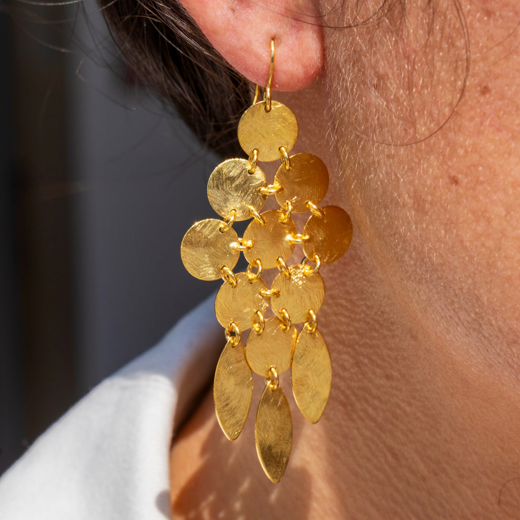Cascading Chandelier Brushed Gold Statement Earrings