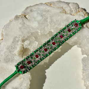Ruby, Diamond, + Tsavorite Silk Thread Bracelet