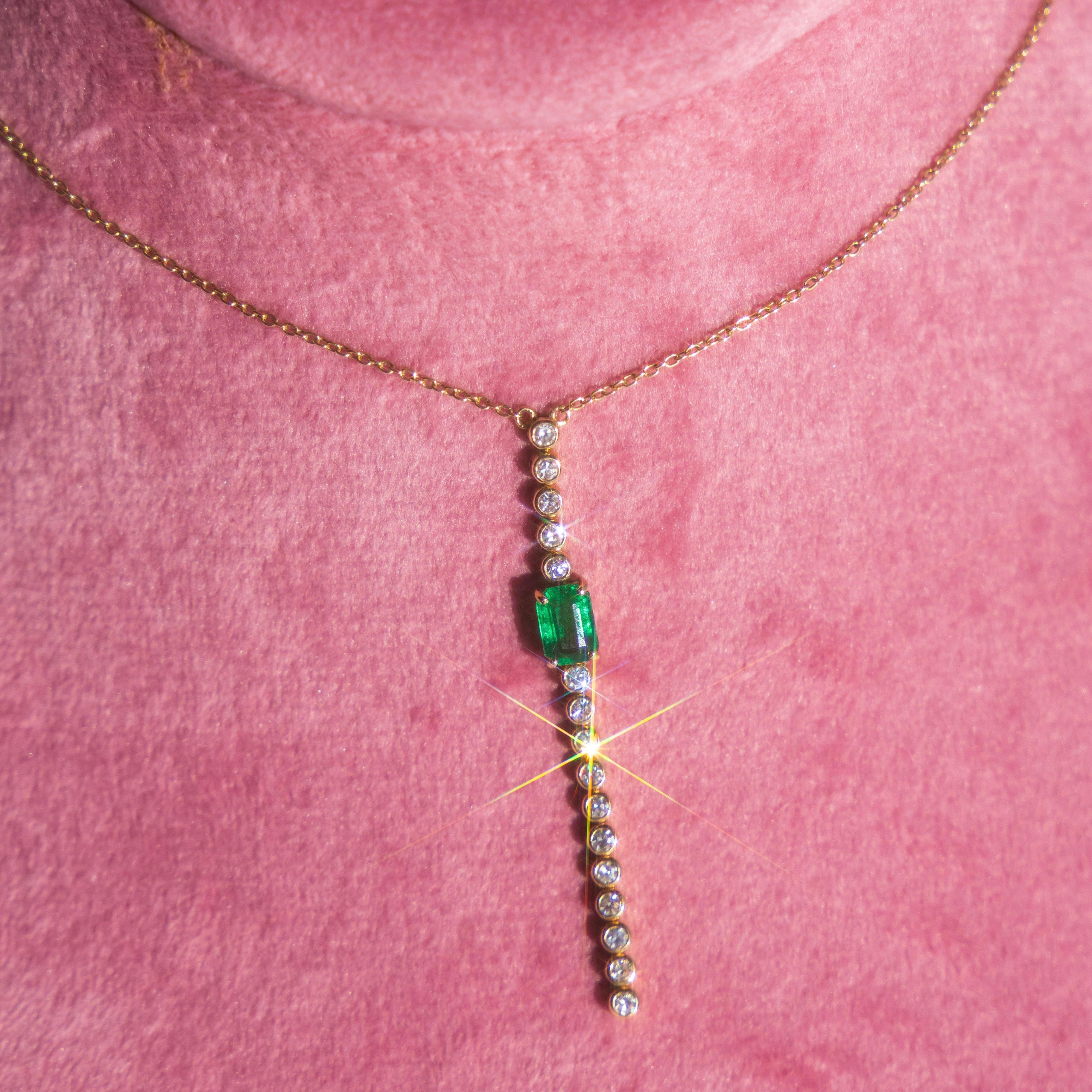 14k Emerald + Diamond “Y” Necklace