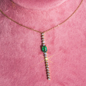 14k Emerald + Diamond “Y” Necklace
