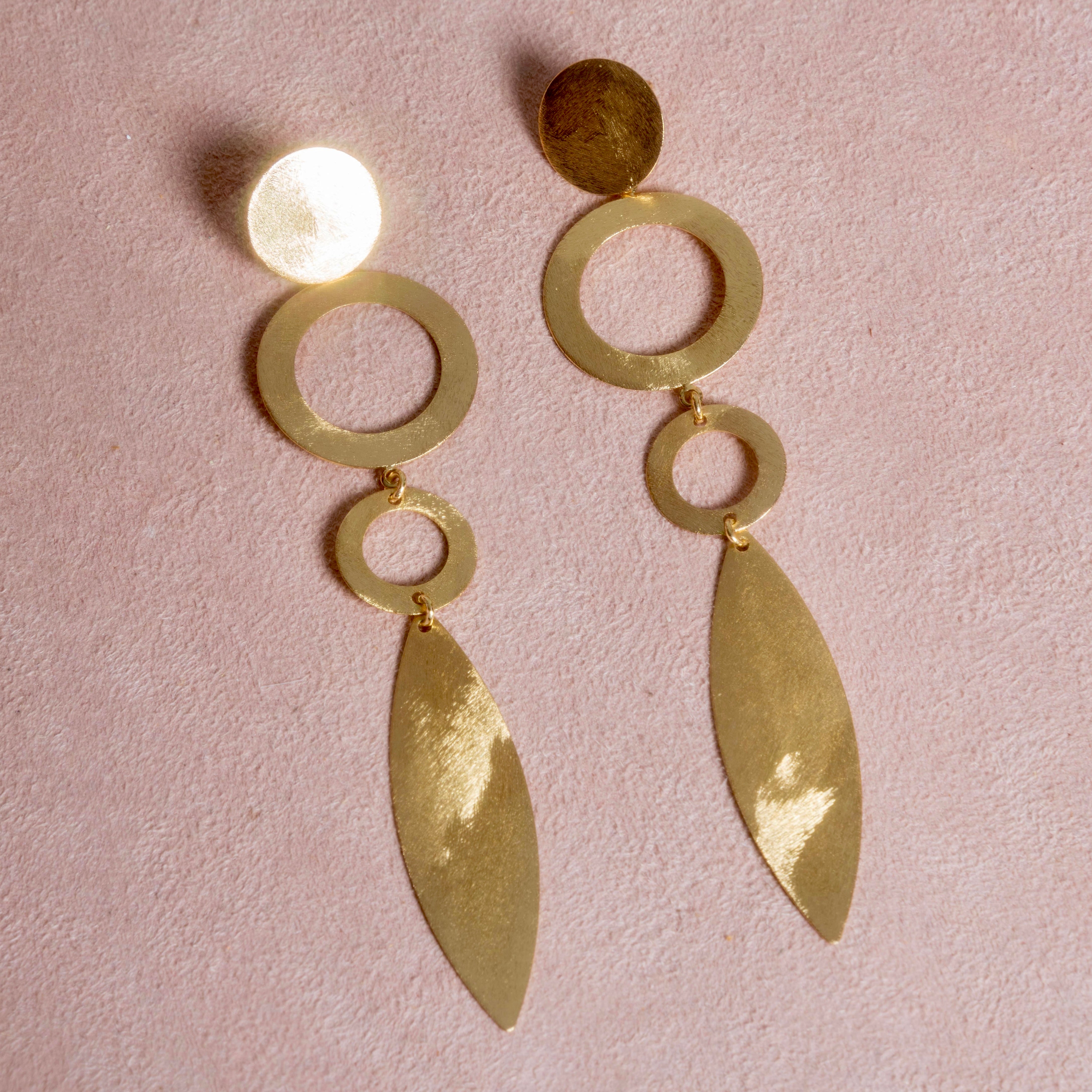 Mixed Shape Brushed Gold Statement Earrings