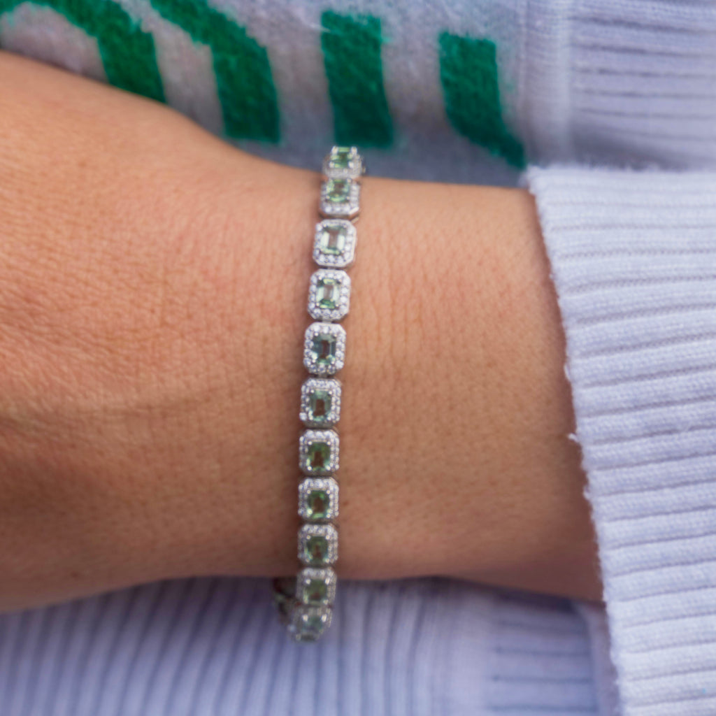 Green Sapphire + CZ Tennis Bracelet