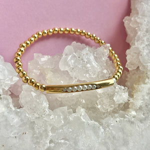 Pearl + Gold Bar Stretch Bracelet