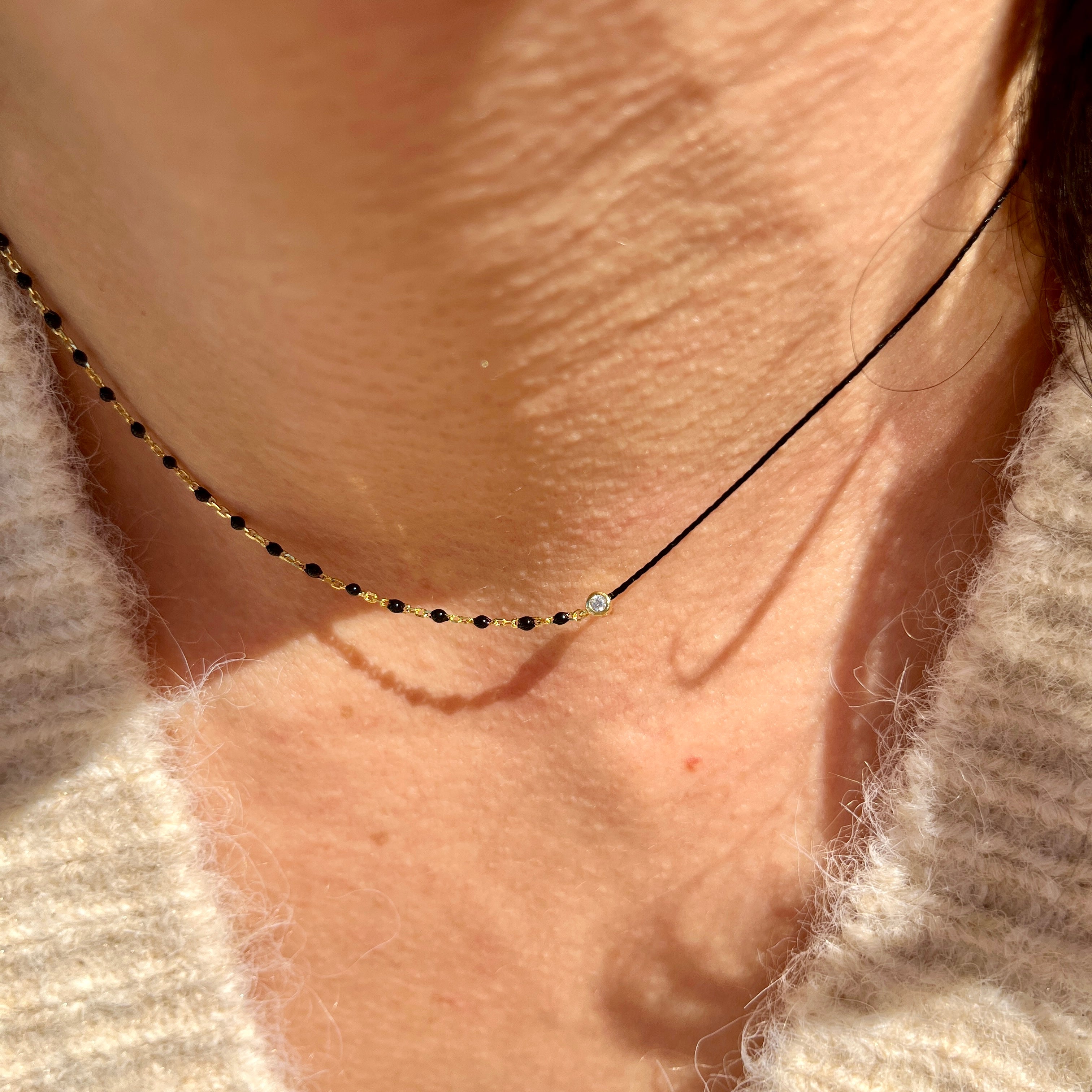 Black Enamel + Cotton Cord Necklace