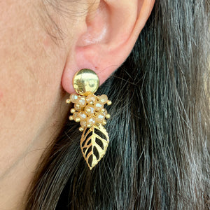 Champagne Czech Crystal Leaf Earrings