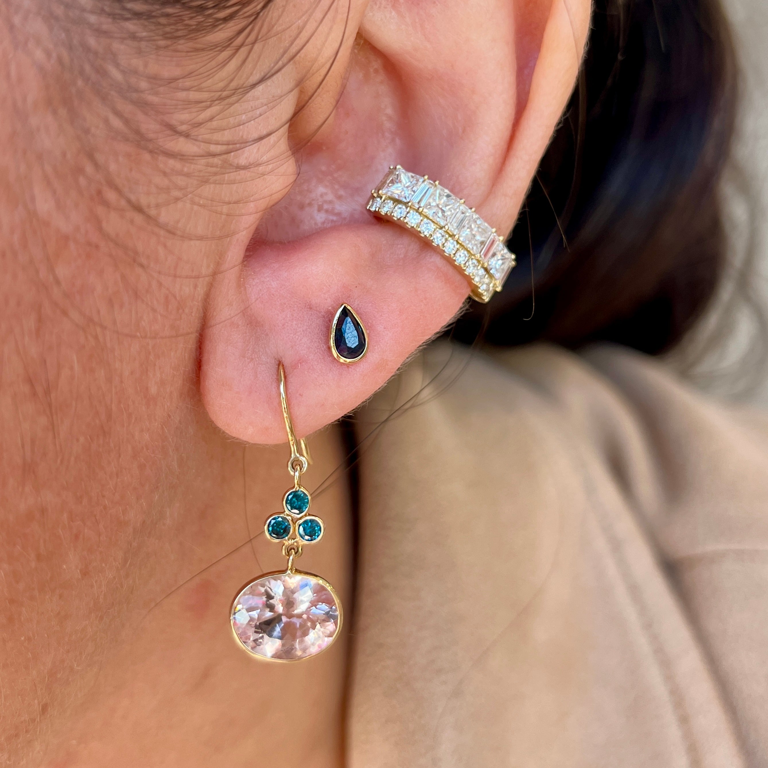 14k Morganite + Blue Diamond Earrings