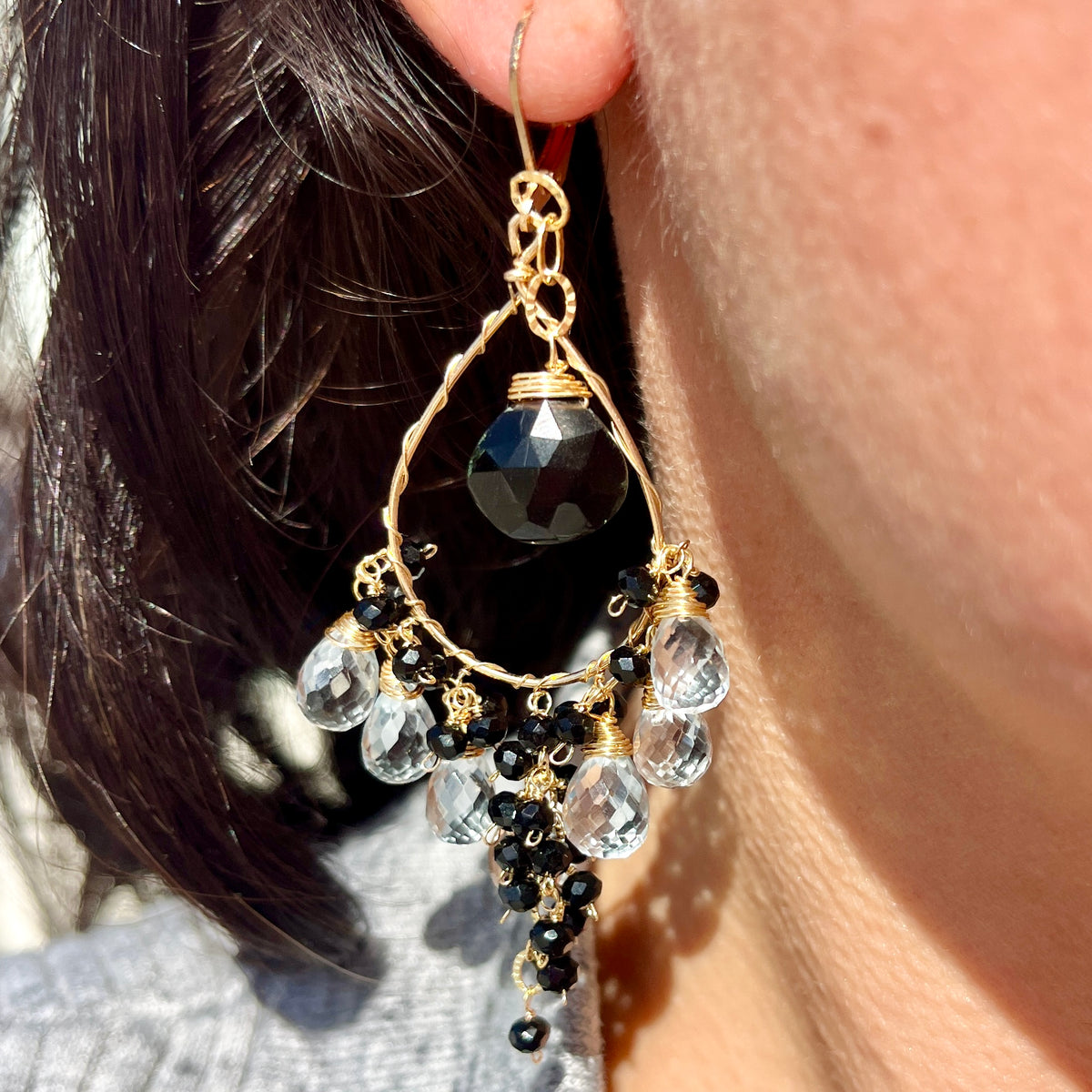 Black Spinel + Blue Topaz Earrings