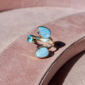 Sterling Silver 3 Stone Ring with Opal + Sky Blue Topaz