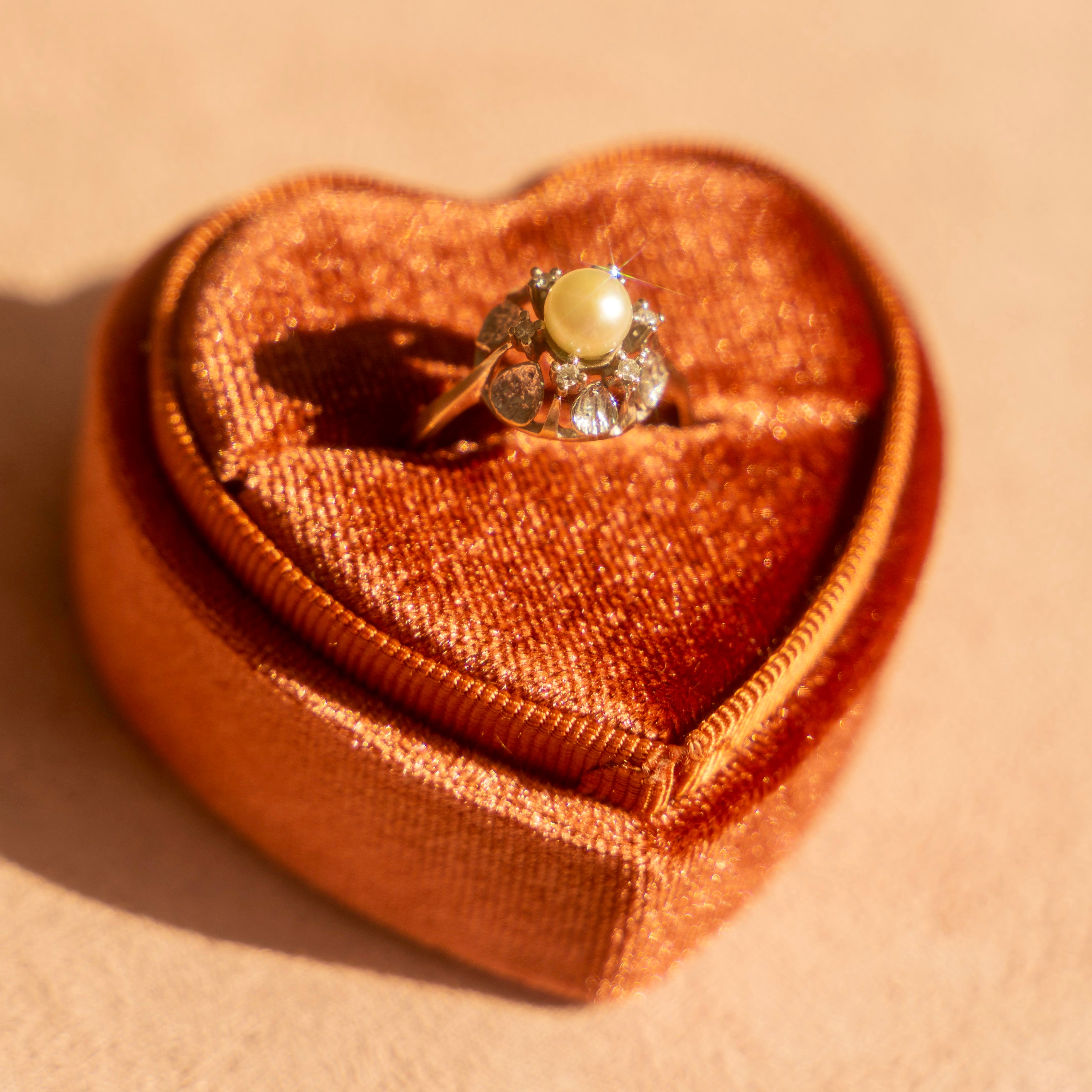 18k White Gold Vintage Pearl + Diamond Ring
