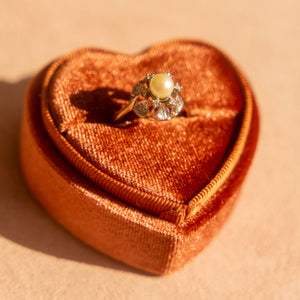 18k White Gold Vintage Pearl + Diamond Ring