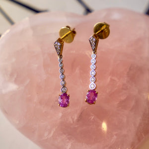 14k Diamonds+ Pink Sapphire Earrings