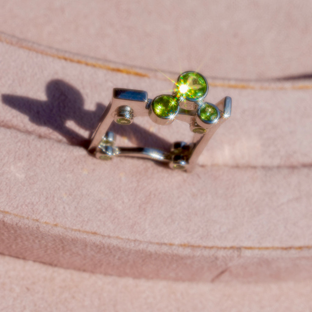 Sterling Silver Peridot Square Lego Ring