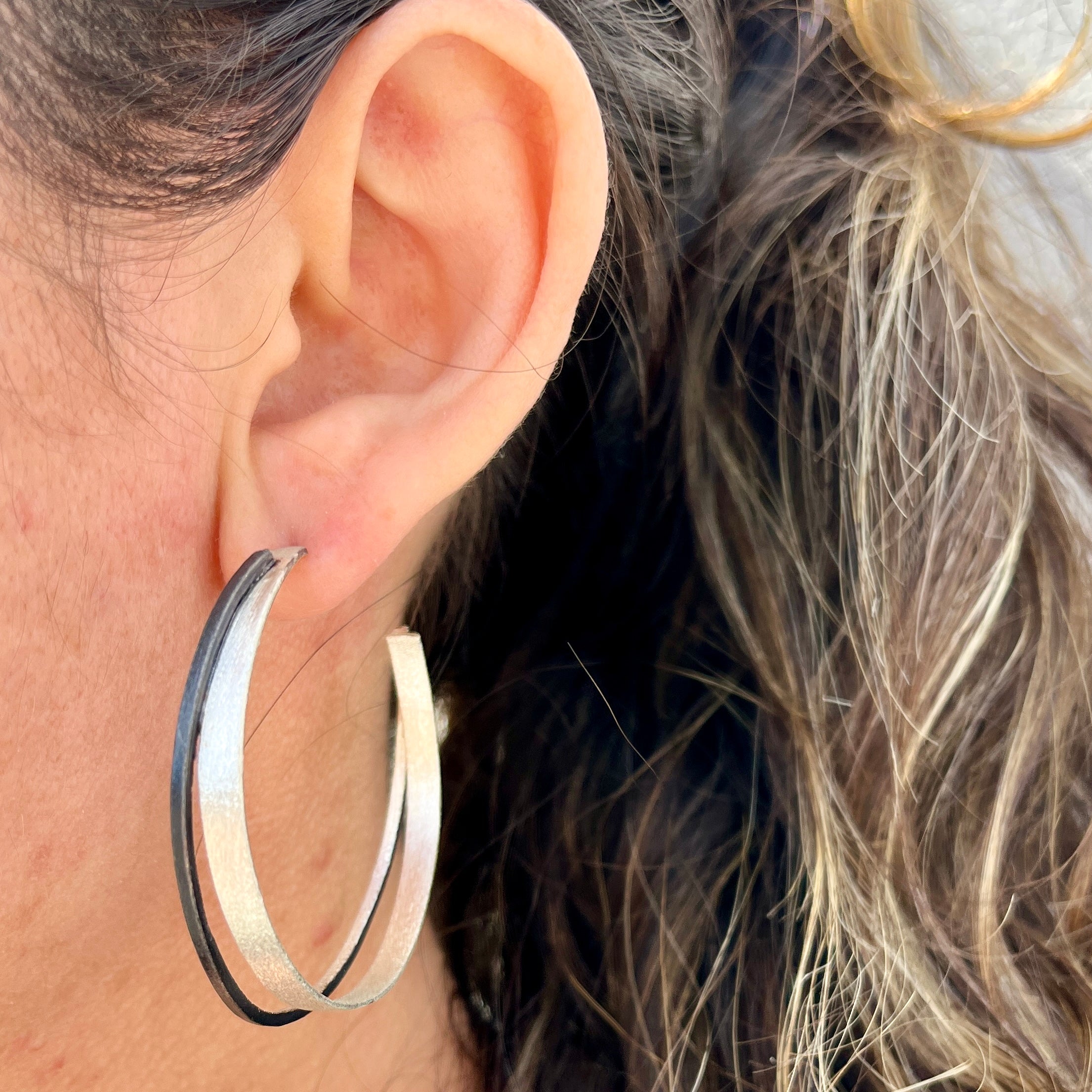 Two-Tone Silver Hoops