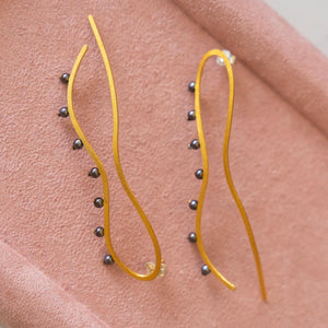 Gold Coaster Earrings w/ Black Pearls